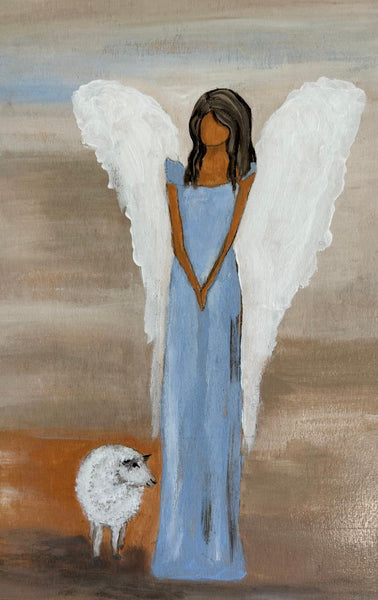 SOLD #A6  Angel with Small Sheep