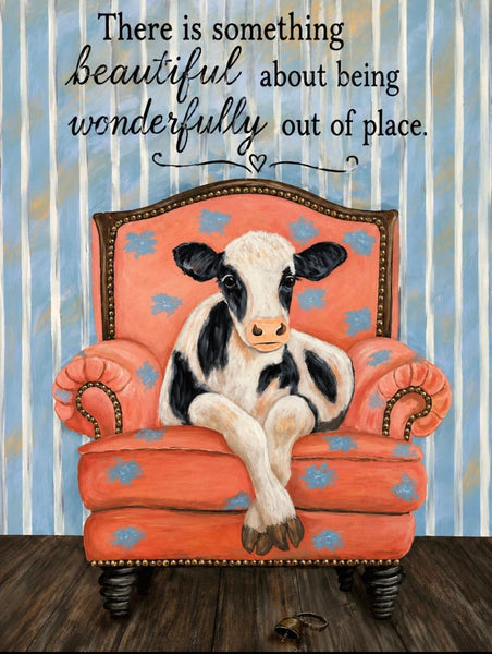 5' X 7" Framed Art - Cow Relaxing