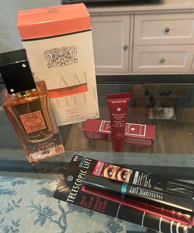 Perfume, Lip Balm, and Mascara