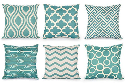 Top Finel Durable Cotton Linen Square Decorative Throw Pillows Cushion Covers Cases Pillowcases For Sofa 18 x18 inch Set of 6 -Series