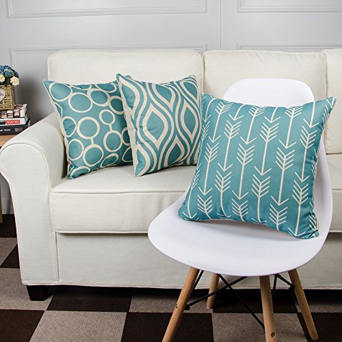 Top Finel Durable Cotton Linen Square Decorative Throw Pillows Cushion Covers Cases Pillowcases For Sofa 18 x18 inch Set of 6 -Series