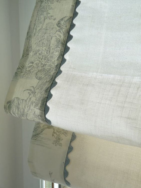 $195.00 Roman Shade with Toile Accent and Rickrack #P088