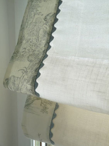 $195.00 Roman Shade with Toile Accent and Rickrack #3P088